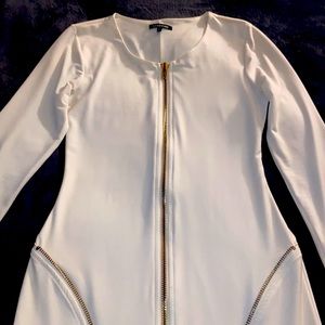 Large long sleeve all white dress w/ gold zippers